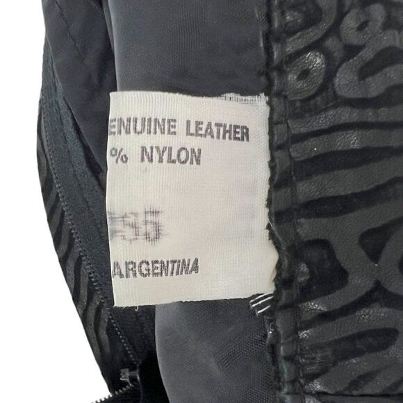 Vintage 80's Gino di Giorgio Black Leather Embossed New Wave Knee Length Skirt L - Picture 9 of 10